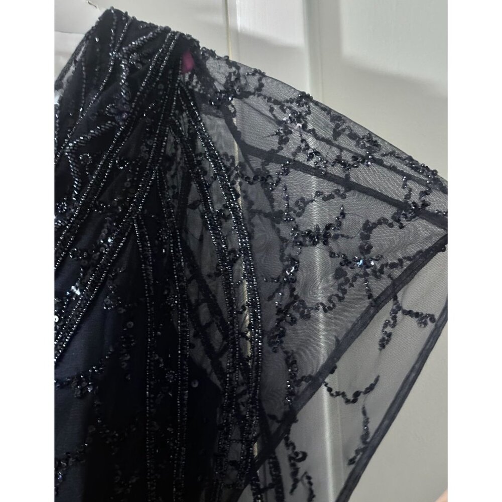 Cristina Wu Navy Beaded V-Neck Gown Size 20W Elegant Formal Dress Sheer Sleeves - Picture 6 of 13